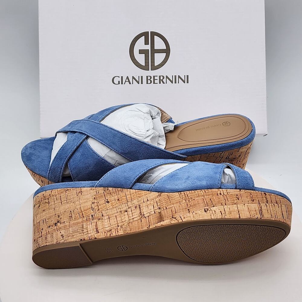Giani Bernini Juliaas Blue Azur Cork Wedge Slide Sandals Women's 9.5M - Picture 7 of 8
